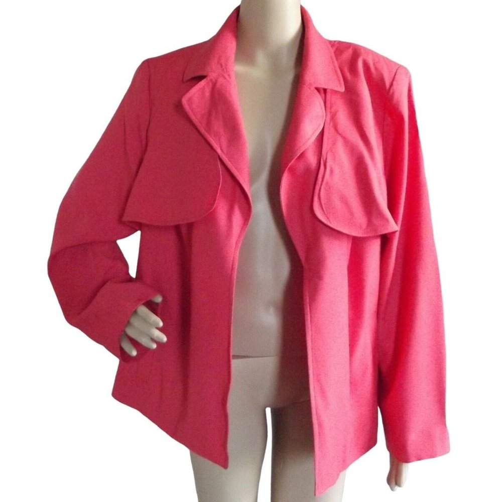 Roz & Ali Woman Size 14 Coral Pink Long Sleeve Open Front Blazer jacket flap